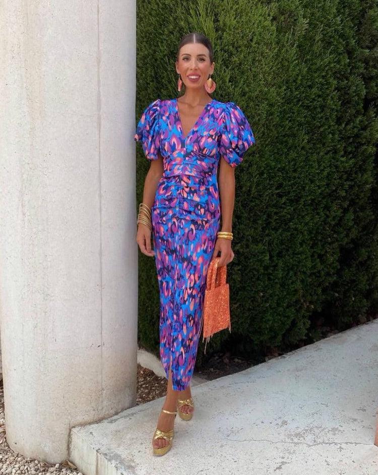 Loren - Dress with puffy short sleeves