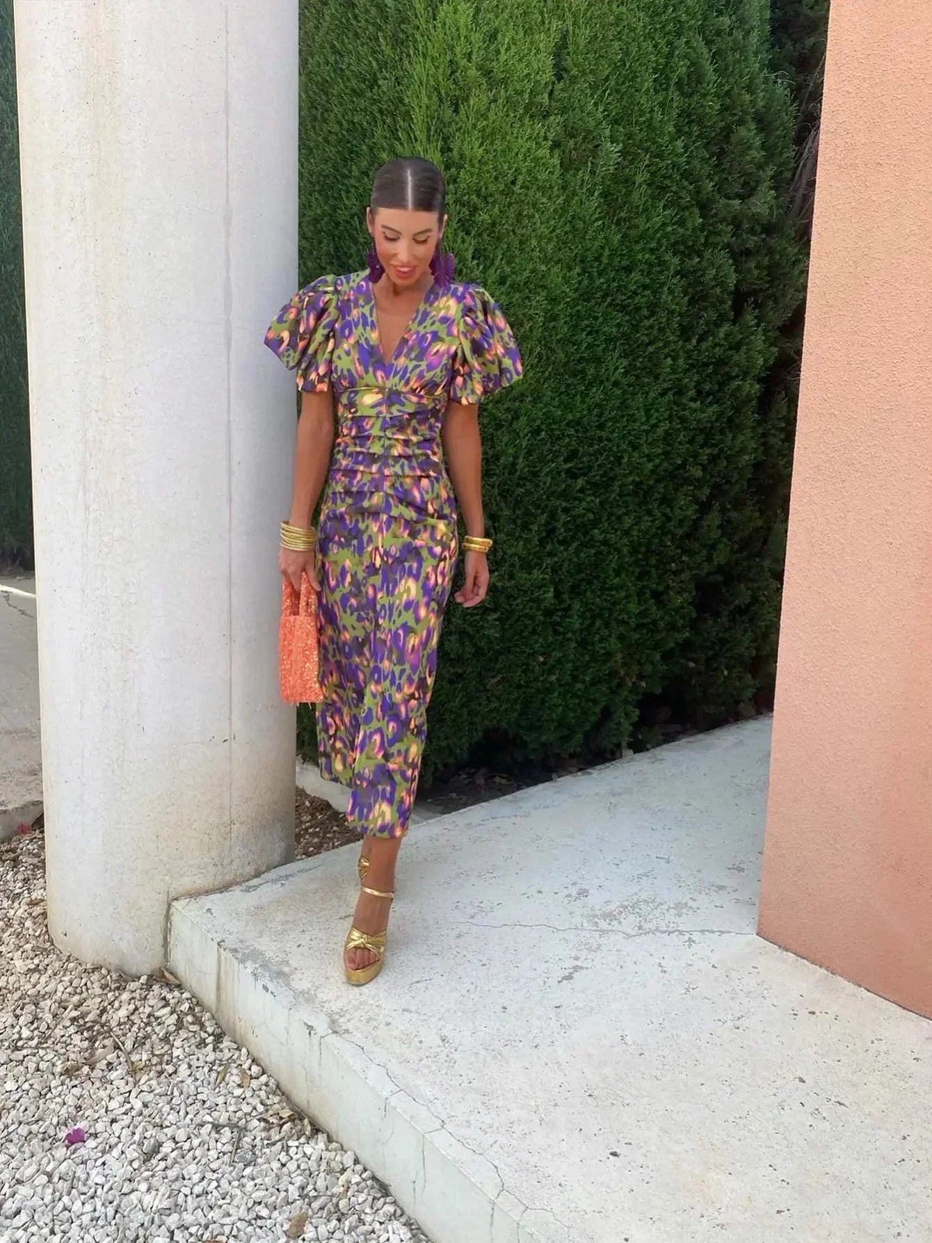 Loren - Dress with puffy short sleeves