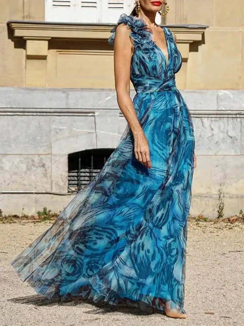 Léna™ | Long Blue Peacock Dress
