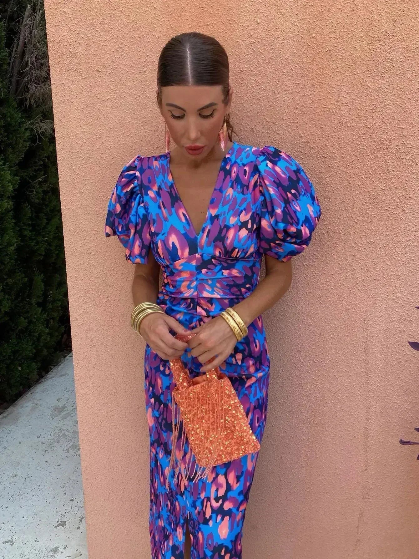 Loren - Dress with puffy short sleeves