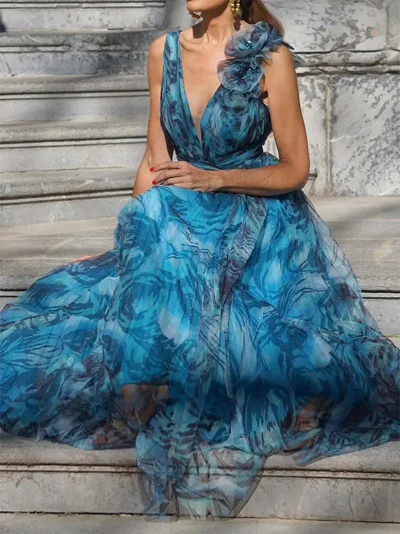 Léna™ | Long Blue Peacock Dress