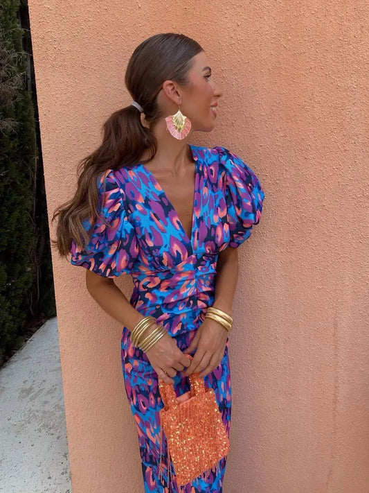 Loren - Dress with puffy short sleeves